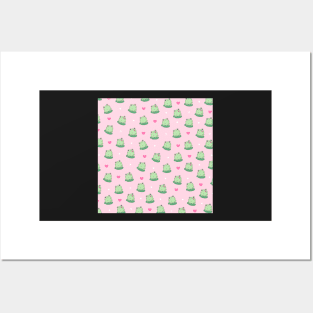 Kawaii Frogs Pattern Posters and Art